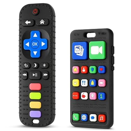 2 Pack Phone & Remote Baby Teething Toys, Silicone Teether Toys 3-12 Months