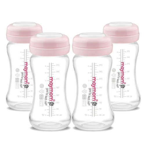 Maymom Wide Neck Breastmilk Storage Bottle 9oz/280mL, Re-markable SureSeal Disc, Pink 4pc