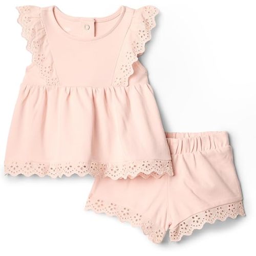 Amazon Essentials x Sofia Grainge Toddlers and Baby Girls' Cotton Eyelet Top & Shorts Play Set, Multipacks