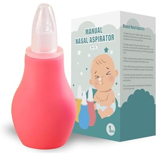 Nasal Aspirator for Baby - a Safe and Gentle Tool for Relieving Nasal Congestion in Newborns. It Comes with a Storage Box and is a BPA Free Baby Nose Suction Device (Pink, Small-Scale)