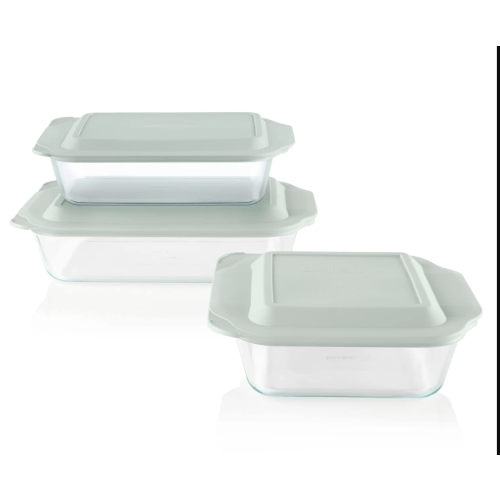 Pyrex® Deep 6-piece Glass Baking Dish Set with Green Sage Lids