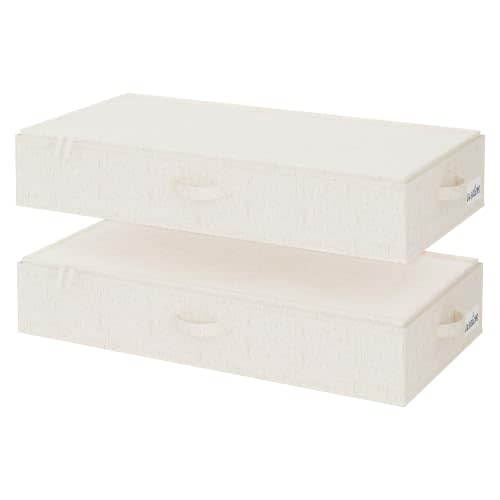StorageWorks 6 Inch Low Profile Under Bed Clothes Storage Bins with Lids | Reinforced Structure, Resists Sagging, Handles & Label Holder, Foldable Stackable Closet Storage for Clothes, Blankets, Toys