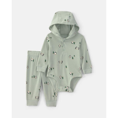 Baby Boy 2-Piece Penguin Thermal Long-Sleeve Bodysuit & Pant Set - Green | Carter's