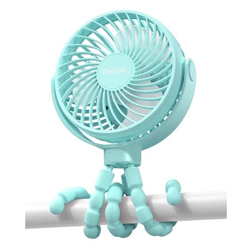 Coohea Stroller Fan Clip on for Baby, 4000mAh Rechargeable Battery Operated, Flexible Tripod, 3 Wind Speed, 360° Rotatable, Small Cooling Portable Fan for Car Seat Crib Bike Travel Beach, Blue