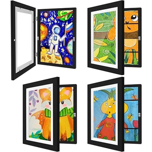 [Extra Large]Kids Art Frames 10x12.5 Inch 4 Pack Kids Artwork Flip Frame Changeable for Picture Display, Children School Drawing Projects Storage, Horizontally Vertically Wall Hanging, Front Opening