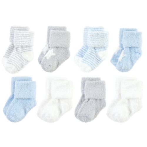Hudson Baby Infant Boy Cozy Chenille Newborn and Terry Socks, Blue Star