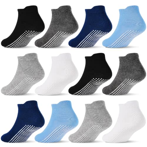 GRPSKCOS Non Slip Toddler Baby Socks 12 Pairs Anti Skid Ankle Socks for Girls Boys Grips Sock for 0-7 Years Children