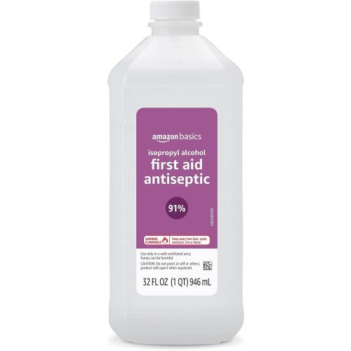 Amazon Basics Isopropyl Alcohol 91% First Aid Antiseptic, Multipurpose Disinfectant for Minor Cuts and Scrapes, Unscented, 32 fl oz Bottle, Pack of 1 (Previously Solimo)
