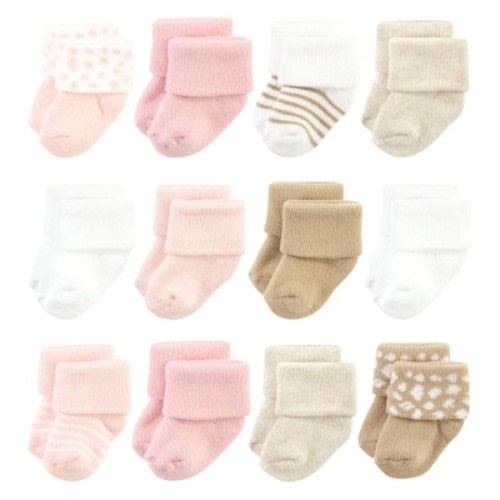 Hudson Baby Infant Girl Cotton Rich Newborn and Terry Socks, Pink Cheetah, 0-6 Months