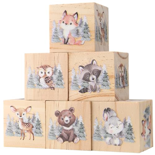 6 Pcs Woodland Animal Nursery Decor Blocks Wooden Shelf Decor for Baby Nursery Room Kids Bedroom