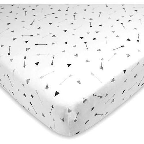 American Baby Company Fitted Pack N Play Playard Sheet 27" x 39", Soft Breathable Neutral 100% Cotton Jersey Pack and Play Sheet, Silver Black Arrow, for Boys and Girls, Fits Most Mini Crib Mattresses