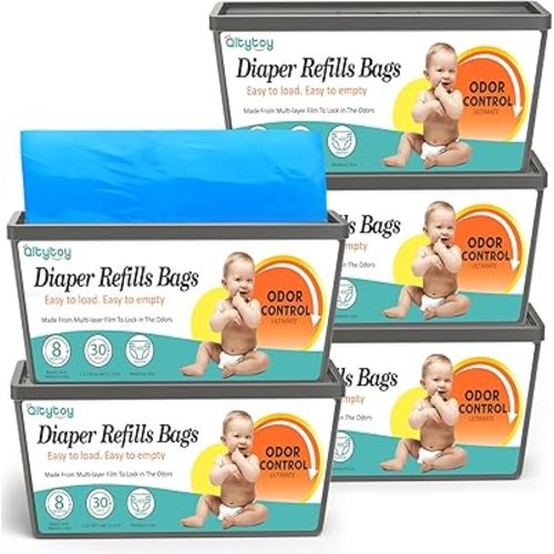 Diaper Pail Refill Bags Compatible with Diaper Genie Easy Roll Signature & Platinum Pails,5-Pack (150 Bags) Hold up to 7000 Newborn Diapers Extra Thickness Powerful Odor Control Easy to Use