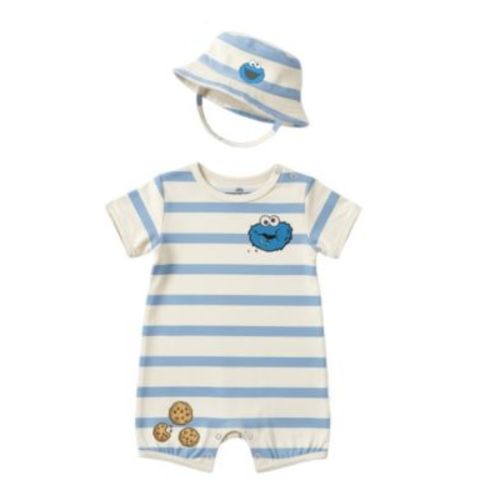 Baby Boys' Cookie Monster Short-Sleeve Romper and Hat, 2-Piece Set
