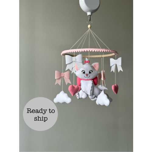 Disney Baby Mobile, Aristocat Mobile, Pink Bow Cat Mobile, Hanging Baby Mobile with Aristocat, Heart Clouds Mobile for girl, Nursery Room