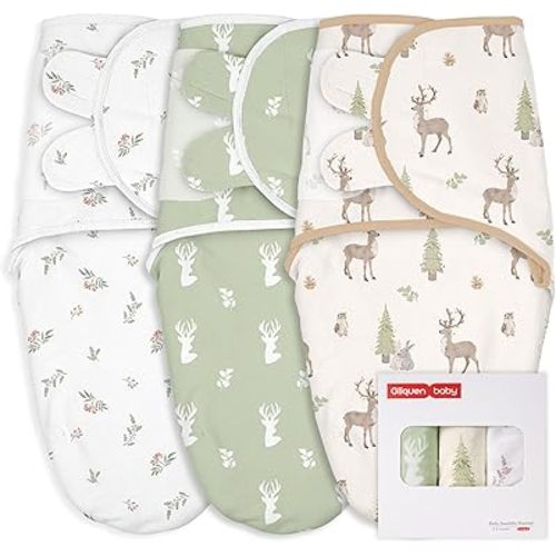 GLLQUEN BABY Girl Swaddles 0-3 Months - 3 Pack Baby Swaddles Sack for Newborn, Infant Sleep Sack, Easy Swaddling Wrap, Christmas Forest Carol, Nursery Swaddle Blankets Essentials