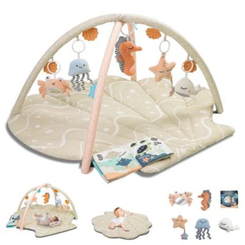 Angel Sar Baby Play Mat, Oversize Shell Tummy, 6 Detachable Activity Toys, Baby Gyms and Playmats for Babies 0-6 Months, Mat Newborn Baby Shower Gifts
