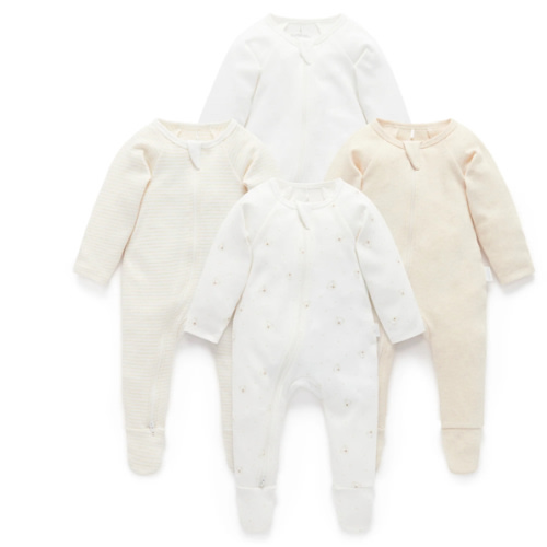 4 Pack Baby Growsuits – Vanilla Bear | Purebaby - Purebaby