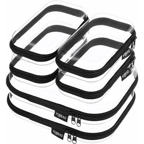 Clear Hard Shell Zipper Cases, 6 Travel Organizers, 2M 4S, Black