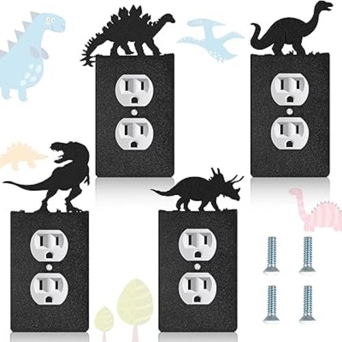Peryiter 4 Pcs Light Switch Cover Wall Plate Outlet Single Toggle Light Switch Plates Cover for Home Kitchen Bedroom Decor(Dinosaur)