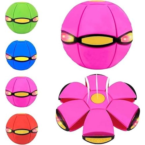 Magic Ball, Magic Meta Ball, Magic Metaball Flying Saucer, Time Delay Transformation Magic Bouncy Ball with 6 Light, Parent-Child Interaction (Pink)
