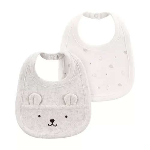 2-Pack Teething Bibs - Ivory/Heather