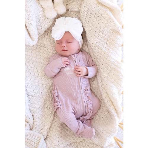 Embroidered Bamboo Waffle Zipper Ruffle Footie | Elderberry