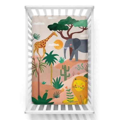 Mini Crib Sheet - 100% Cotton - In The Savanna by Rookie Humans. Fits standard Mini Cribs and Playards, 24x38 inches