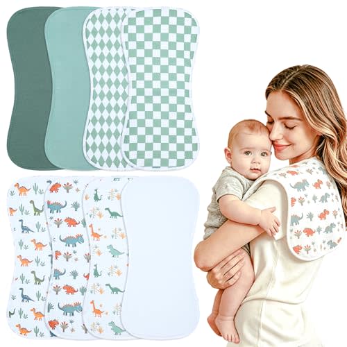 Baby Burp Cloths 8-Pack, Waterproof Burping Cloths, 4-Layer Super Absorbent & Extra Soft Plush Spit Up Rags for Newborns and Infants, Infant Towels for Milk Spit Up, Baby Boy Girl Essentials