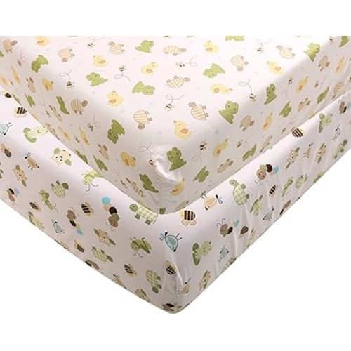 2 PCs White Garden Frog Theme Nursery Crib Fitted Sheet