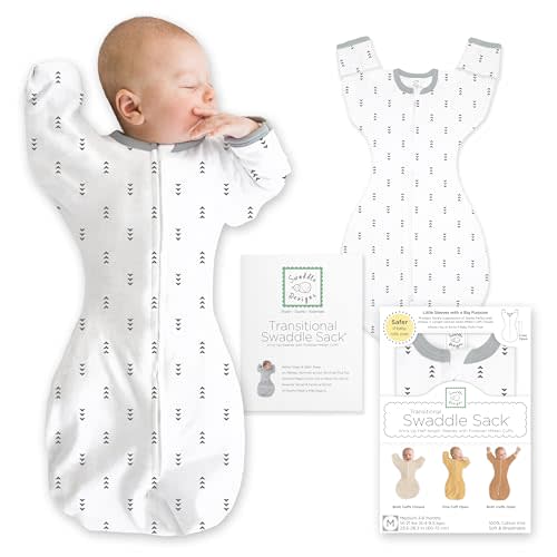 SwaddleDesigns Transitional Swaddle Sack, Arms Up Half-Length Sleeve & Mitten, Most Gradual Transition Swaddle for Newborn