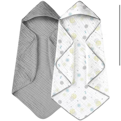 Amazon.com: Yoofoss Hooded Baby Towels for Newborn 2 Pack 100% Muslin Organic Cotton Baby Bath Towel with Hood for Babies, Infant, Toddler and Kids, 32x32Inch, Soft and Absorbent Newborn Essential,Grey Flower