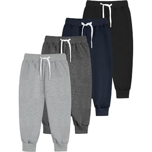 Resinta 4 Pack Toddler and Boys Joggers Sweatpants Cotton Kids Active Pants with Drawstring Casual Athletic Clothes