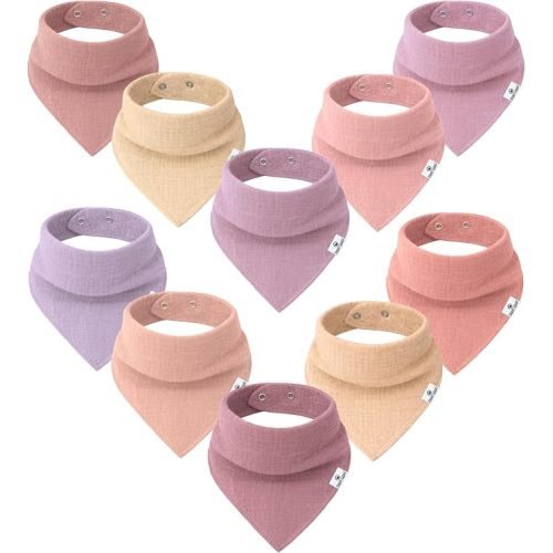 Diaper Squad 10-Pack 100% Organic Muslin Cotton Baby Bibs for Baby Boy, Girl