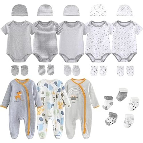 Ruliby New Born Clothes Cotton Layette Gift Set Unisex Baby Outfit and Accessories Newborn Essentials Must Haves