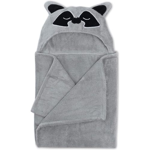 Natemia Premium Ultra Soft Hooded Baby Towel - Grey Raccoon Animal Design - Newborn to Toddler - Made in Turkey