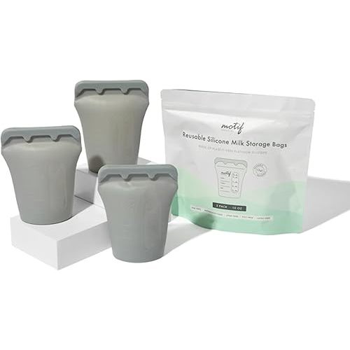 Motif Medical Silicone Breast Milk Storage Bags - Reusable Breast Milk Storage Bags - Durable & Compact BPA Free Breastmilk Storage Bag - Dishwasher-Safe Breast Milk Freezer Bags (10 oz, Pack of 3)