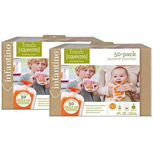 Infantino Squeeze Pouches, 50 Count, Pack of 2