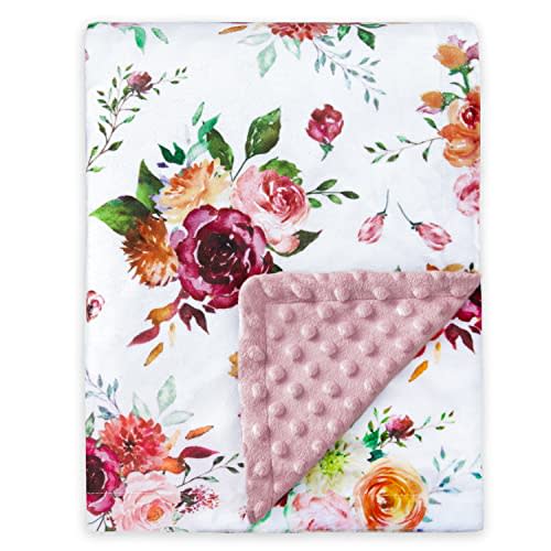 BEILIMU Baby Blanket for Girls Super Soft Plush with Double Layer Dotted Backing for Infant Toddler Pink Floral Multicolor Printed Design Receiving Blanket 30 x 40 Inch