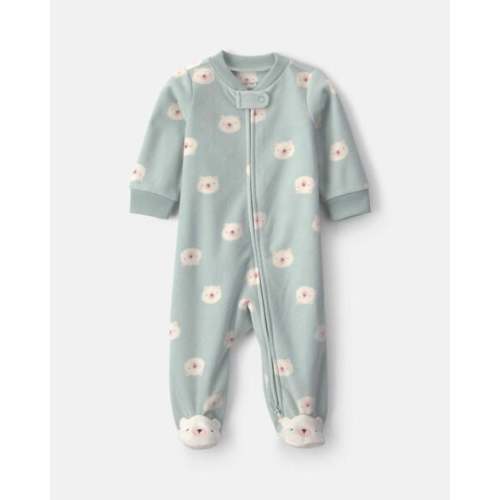 Baby Girl Heart Fleece 2-Way Zip Sleep & Play Pajamas - Pink | Carter's