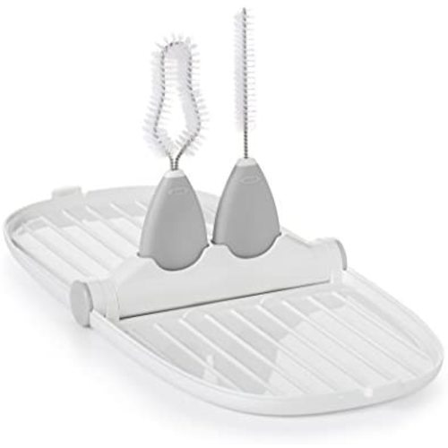 OXO Tot Breast Pump Parts Compact Drying Rack with Detail Brushes, Gray