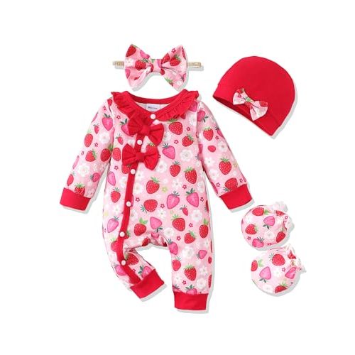 Mikrdoo Baby Girl Clothes Preemie Newborn Coming Home Fall Winter Outfit Knit Jumpsuit Ruffle Romper with Headband