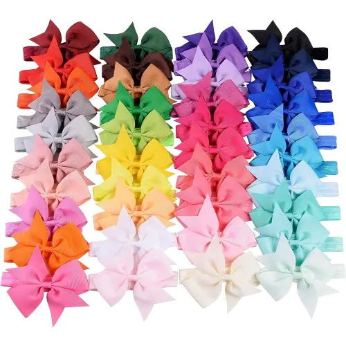 jollybows 40pcs Baby Girls Hair Bows Headbands Grosgrain Ribbon Hair Band Accessories for Infants Newborn Toddler (4In)