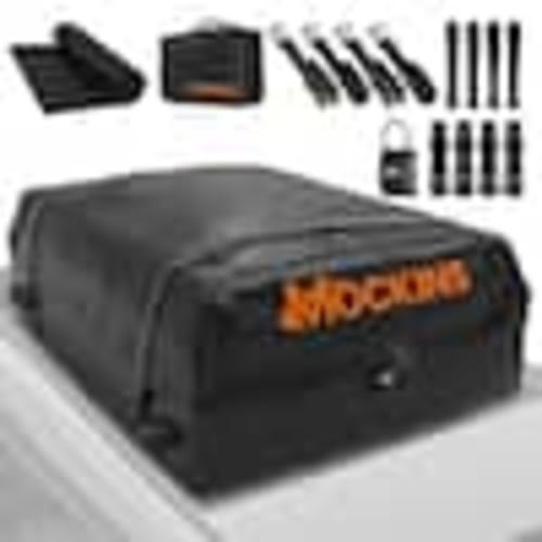 Mockins 25 cu. ft. Black Waterproof Car Roof Cargo Bag (60 in. x 43 in. x 17 in.) with Mat, Straps, Hooks, Lock and Carry Case MA-69
