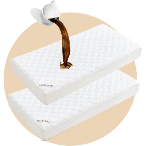BEDLORE Waterproof Mattress Protector Crib, 2 Pack Soft Mattress Pad, Noiseless Machine Washable Mattress Cover, Ultimate Protection for Your Baby's Crib Toddler Bed (52''x28'')