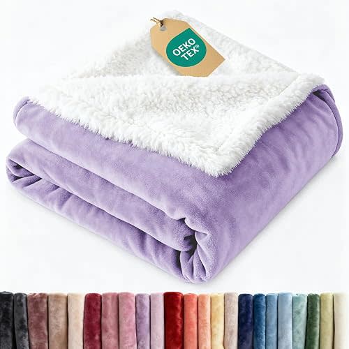 Sherpa Fleece Blanket Throw - Reversible Blanket - Pastel Lilac, 50" x 60"