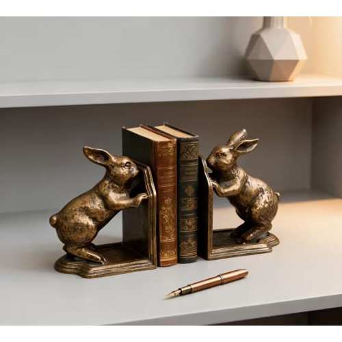 Retro Brass Rabbit Book Ends Library Book stands Deck Self Office decor Home living room Bookstands for bookself  Bookends Book Lover Gift