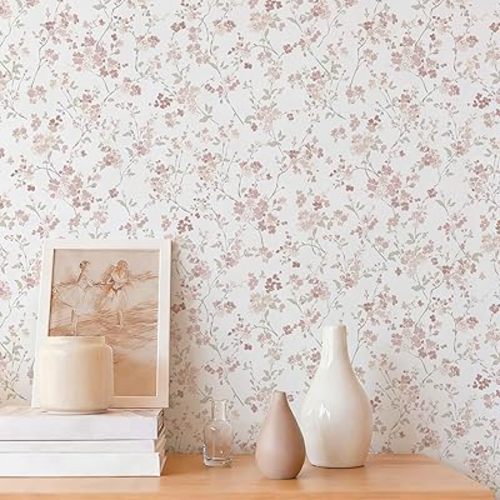 Peel and Stick Wallpaper for Nursery Pink Cherry Blossom Waterproof