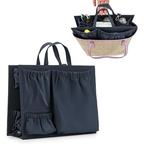 Lmbabter Removable Organizer Insert with Insulated Pocket,Updated Diaper Bag with 11 Total Pockets&Changing Pad, Handbag Tote Bag for Women Mommy Nurse (Blue)