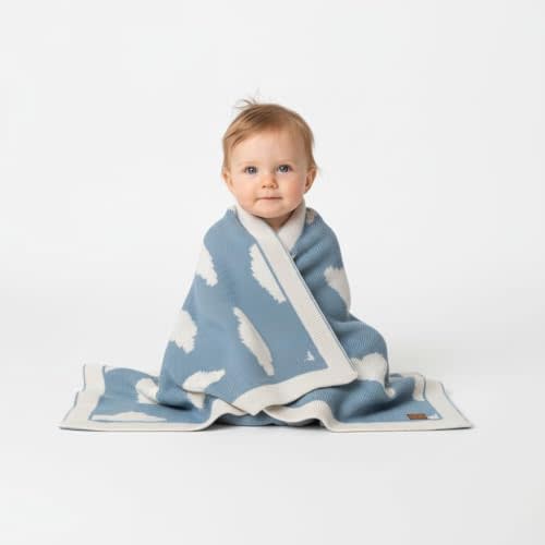Baby Blanket 30x40 in, Cloud Smoke Blue – Soft Reversible Knit with Gift Bow, Oeko-Tex Certified, Breathable Swaddle & Receiving Blanket for Newborns, Crib & Stroller
