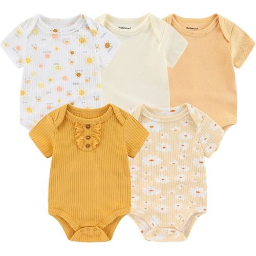 Kiddiezoom Newborn Baby Unisex Cotton One-Piece Bodysuits Baby Gift 5-Pack Baby Clothes